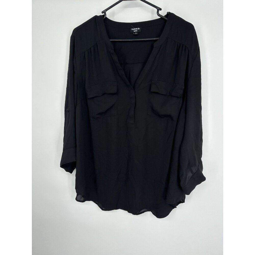 Torrid Women's Harper Blouse Roll Tab Sleeves Black size 2X